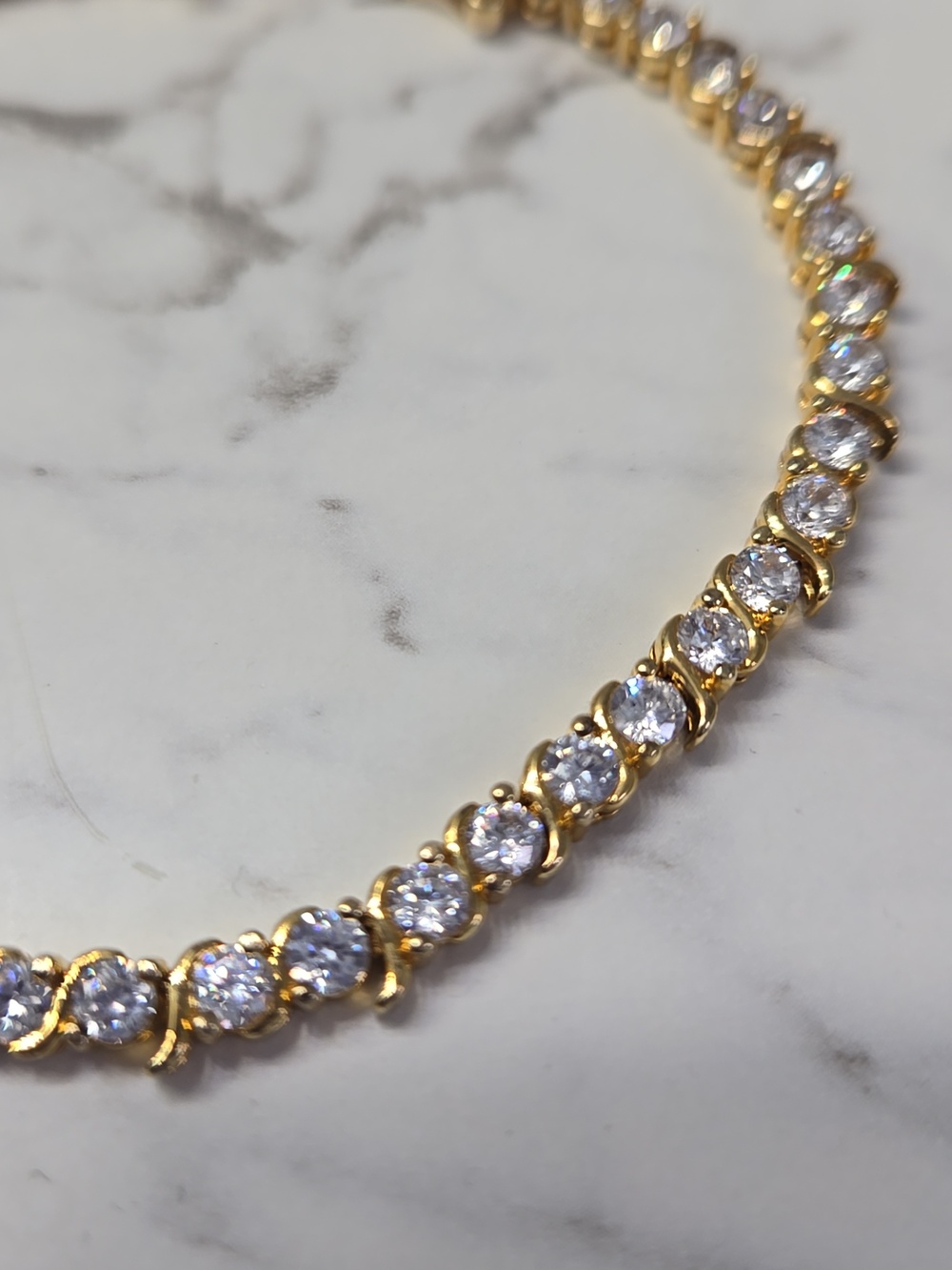 Gold Plated Sterling Silver Tennis Bracelet Set With Cubic Zircona.Vintage. - Picture 2 of 5